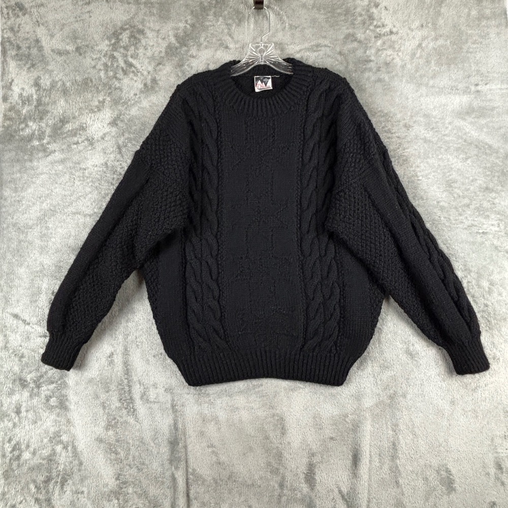 Vtg Dale of Norway Wool Cable Knit Crew Sweater Mens L Black Heavyweight Chunky